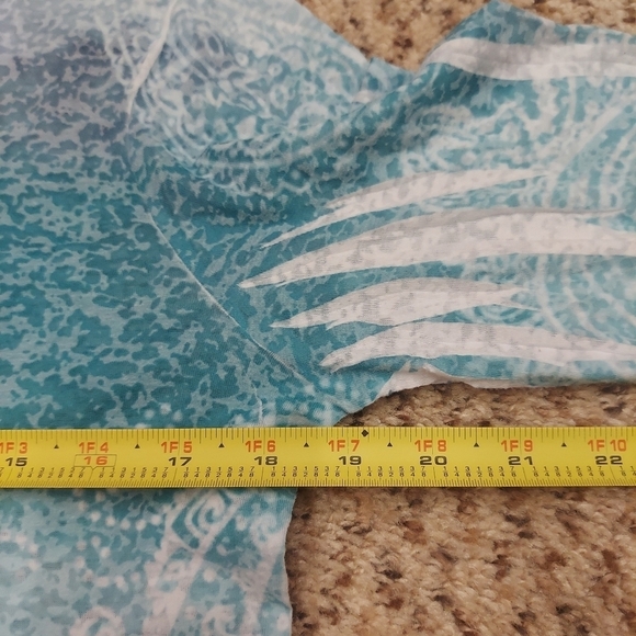 Style & Co Sport Women PM Lightweight Hoodie Blue Paisley Burnout 3/4 Sleeves - Picture 8 of 12